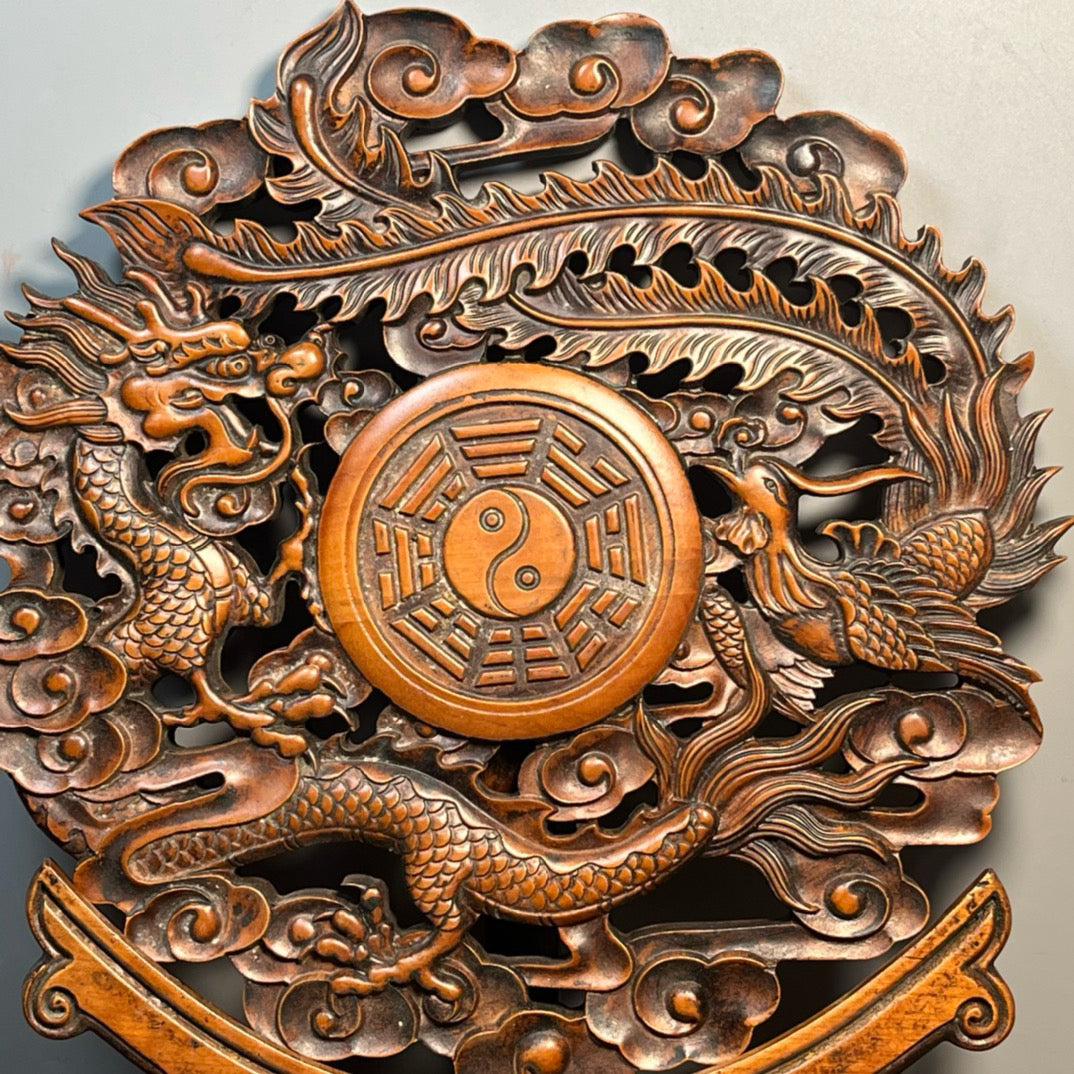 Carved rosewood disc screen ornaments