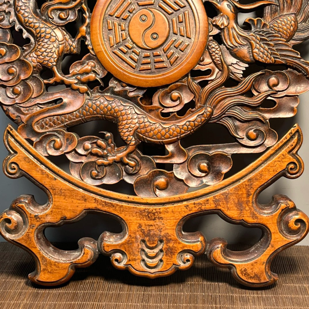 Carved rosewood disc screen ornaments