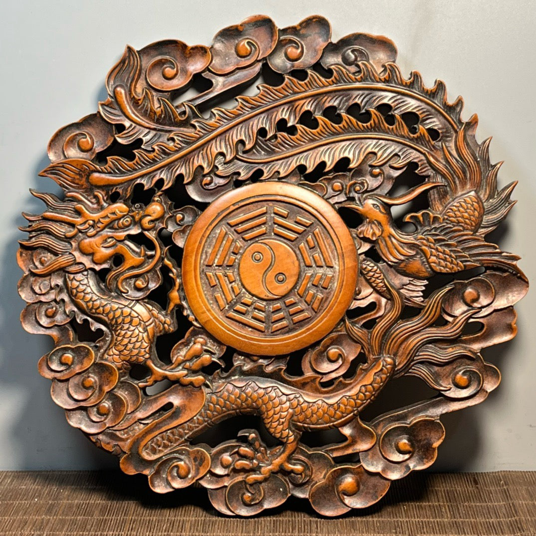 Carved rosewood disc screen ornaments