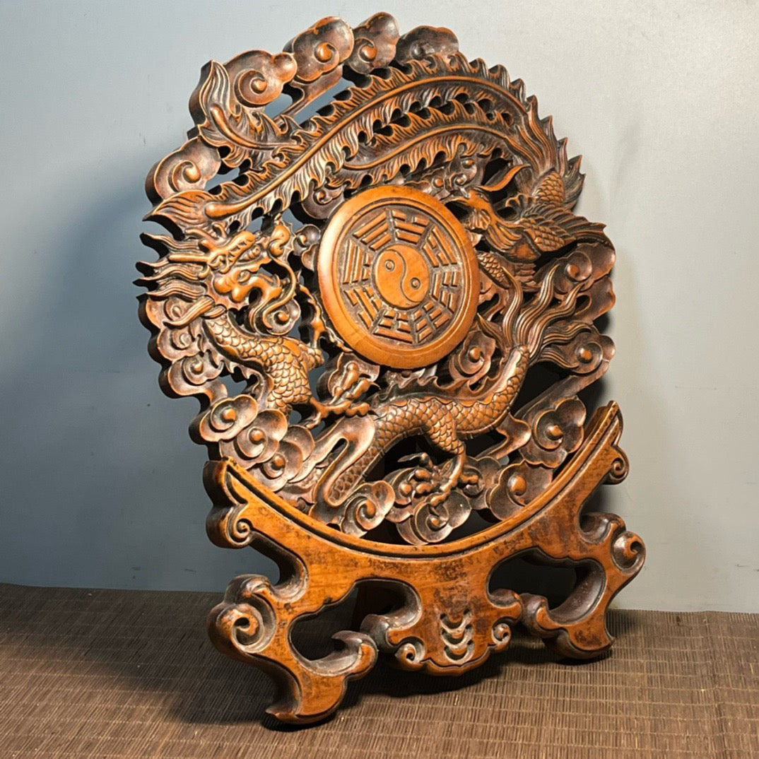 Carved rosewood disc screen ornaments