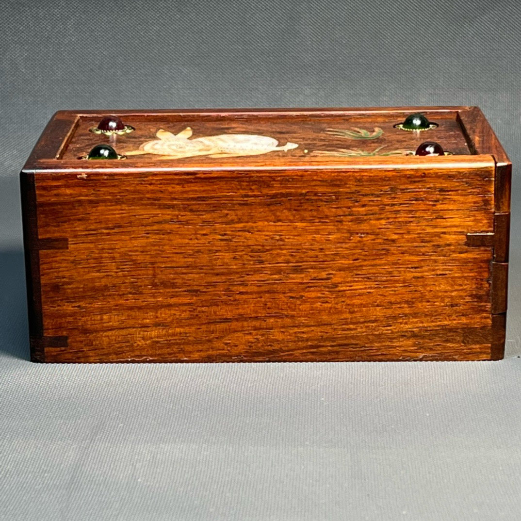 Flower pear wood inlaid shell carving mechanism box