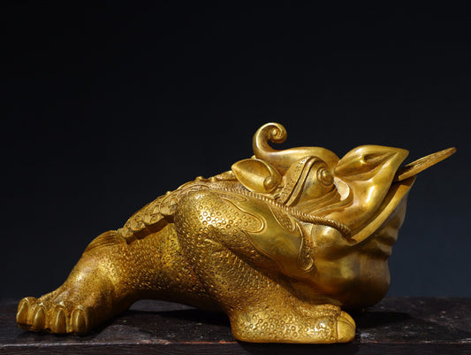 Chinese antique pure copper golden toad ornaments