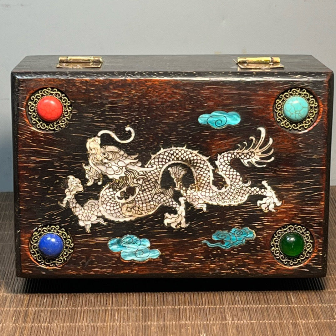 Sandalwood inlaid shell carved jewelry box