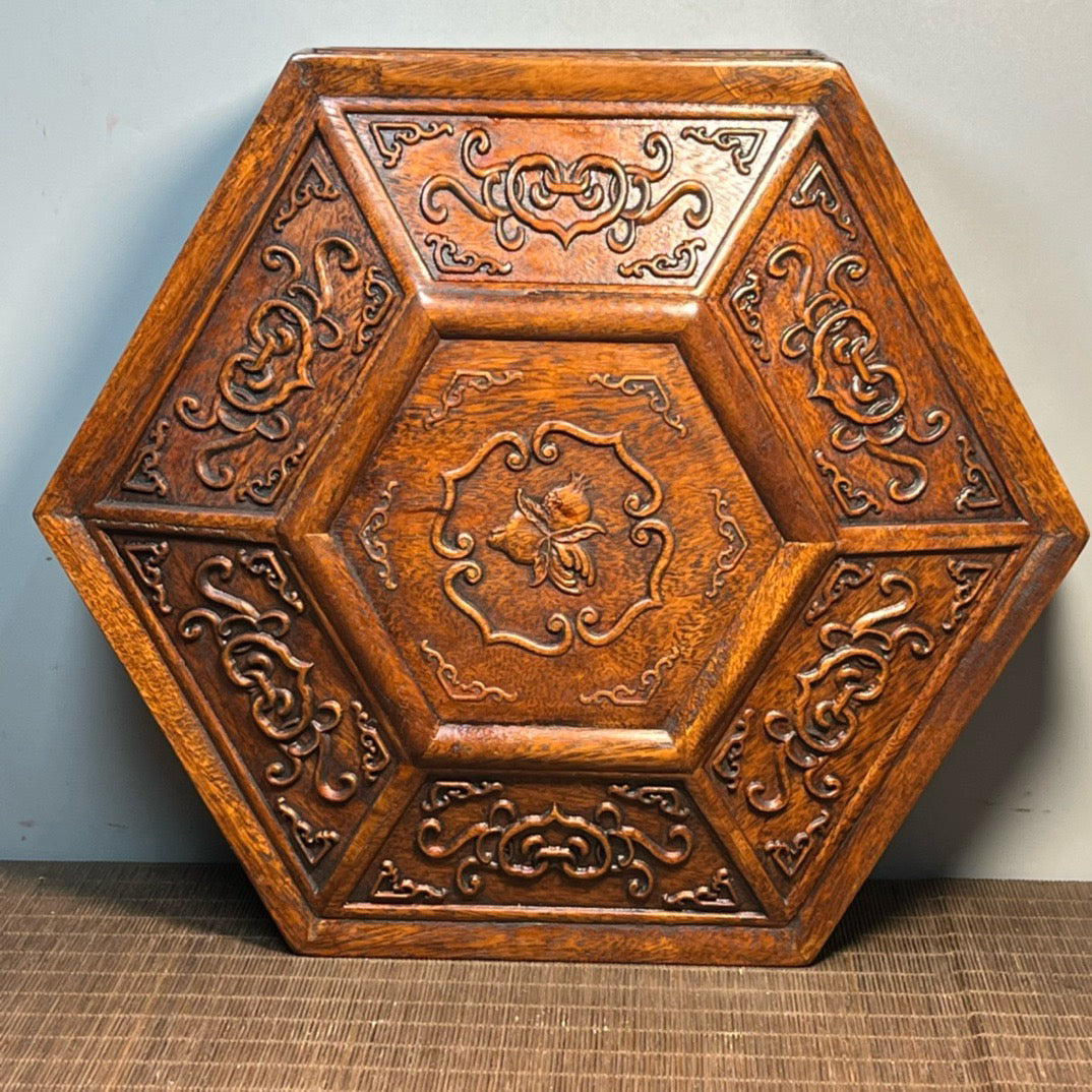 Pear wood carved hexagonal octagonal treasure box