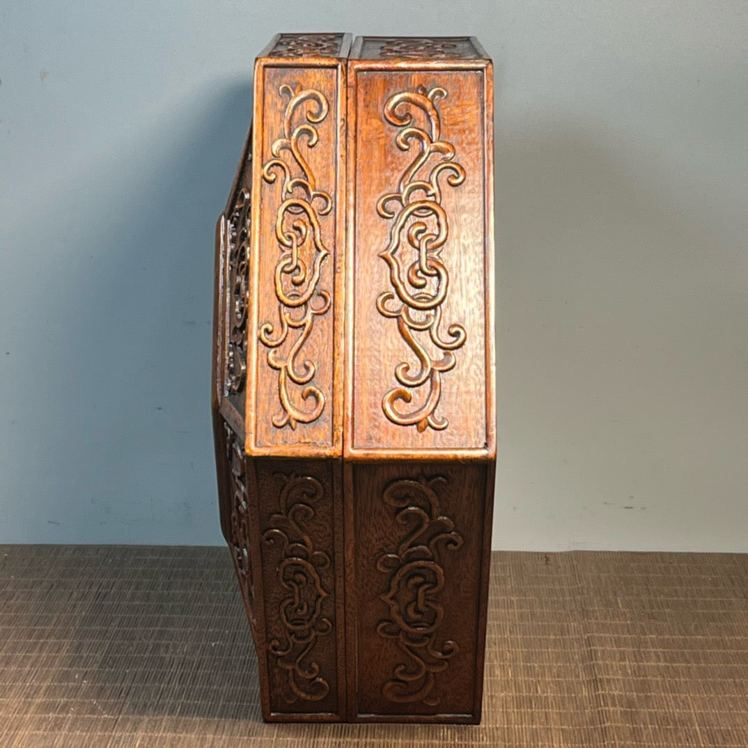 Pear wood carved hexagonal octagonal treasure box