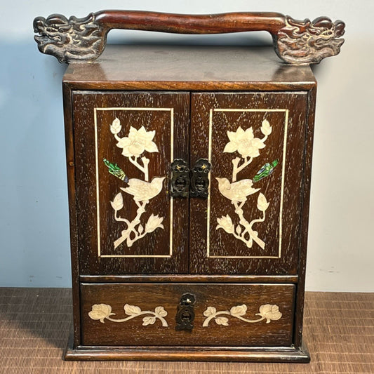 Pear wood inlaid shell carved carrying case