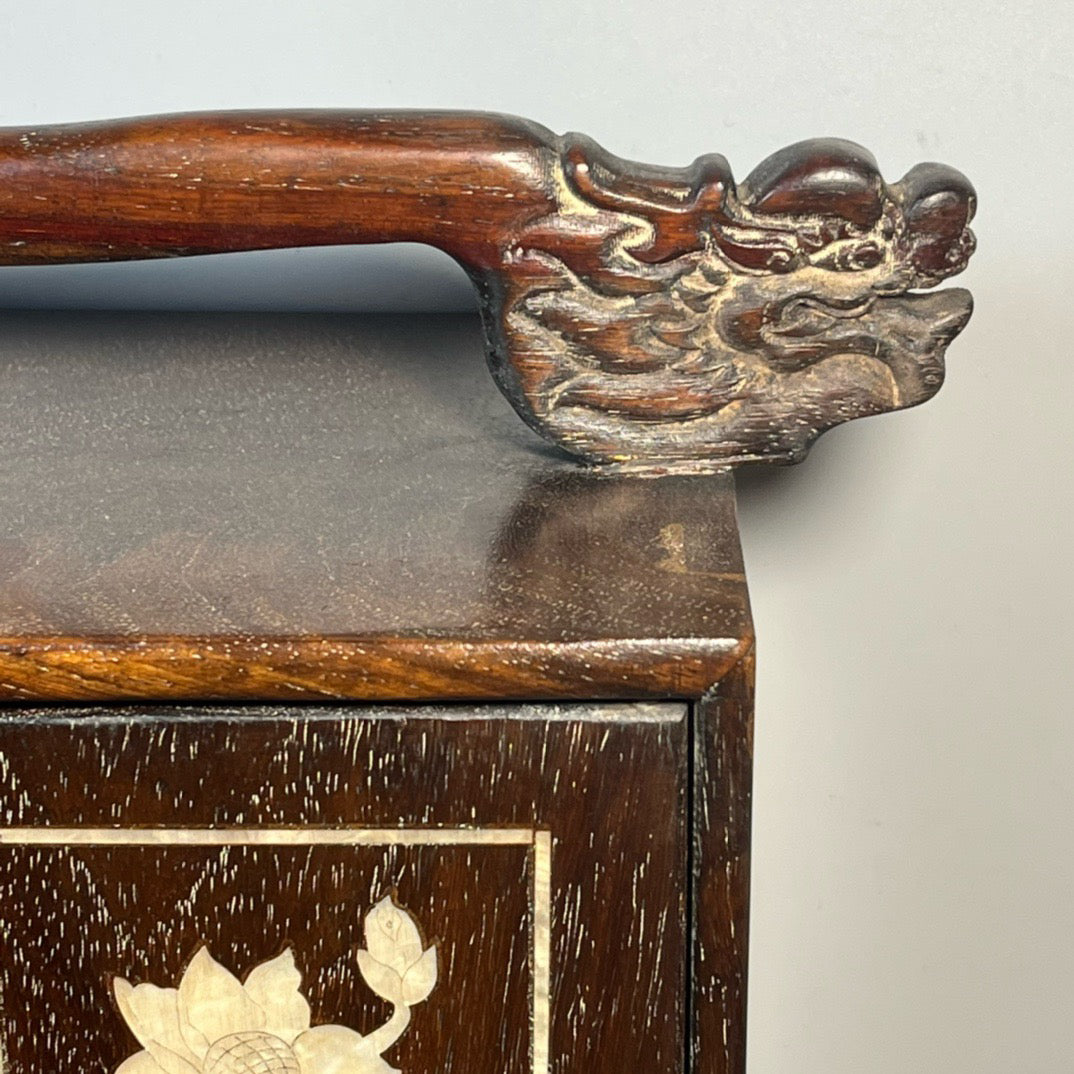 Pear wood inlaid shell carved carrying case