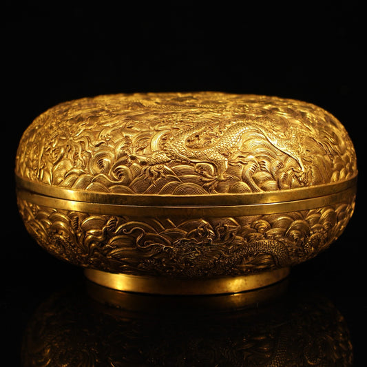 Chinese antique pure copper carved dragon jewelry box