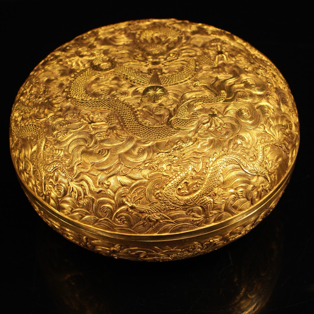 Chinese antique pure copper carved dragon jewelry box