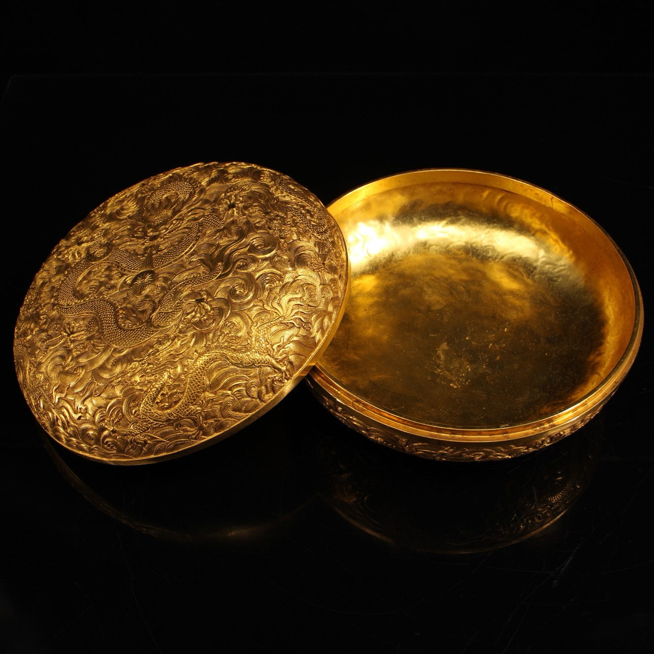 Chinese antique pure copper carved dragon jewelry box