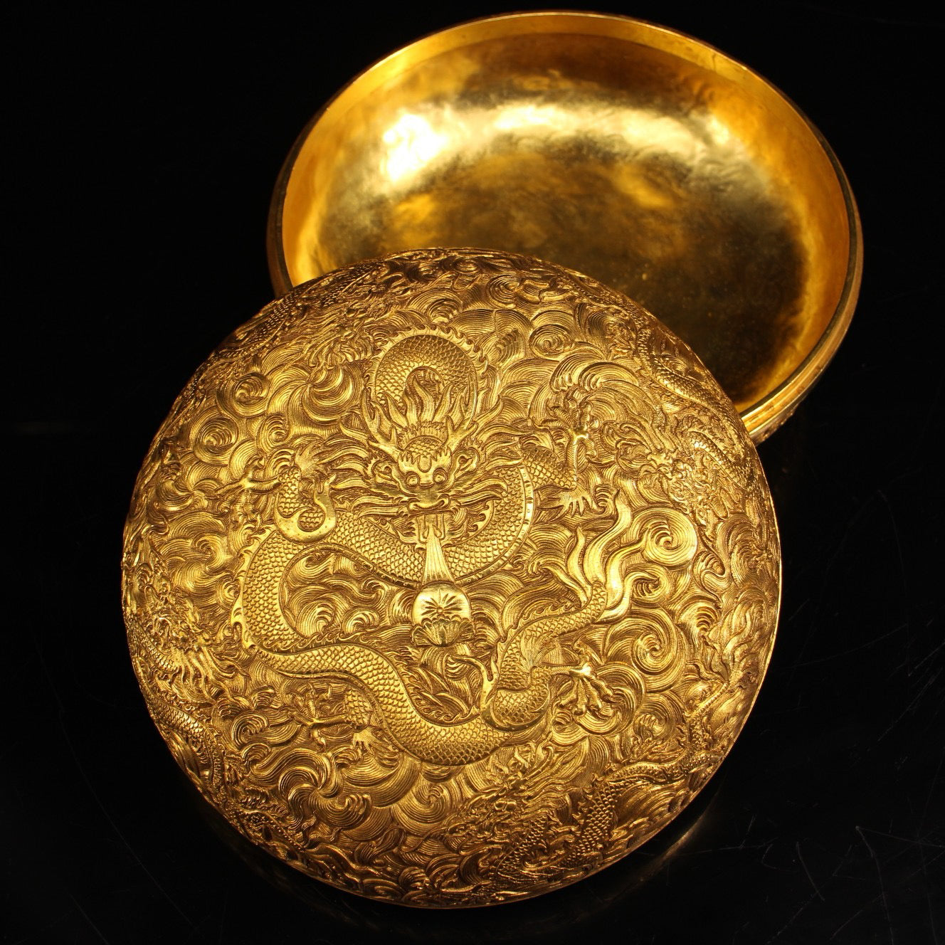 Chinese antique pure copper carved dragon jewelry box