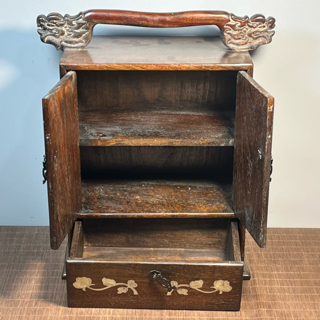 Pear wood inlaid shell carved carrying case