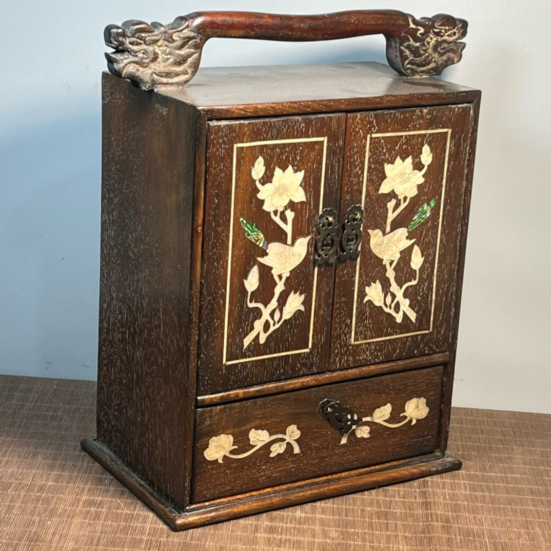 Pear wood inlaid shell carved carrying case