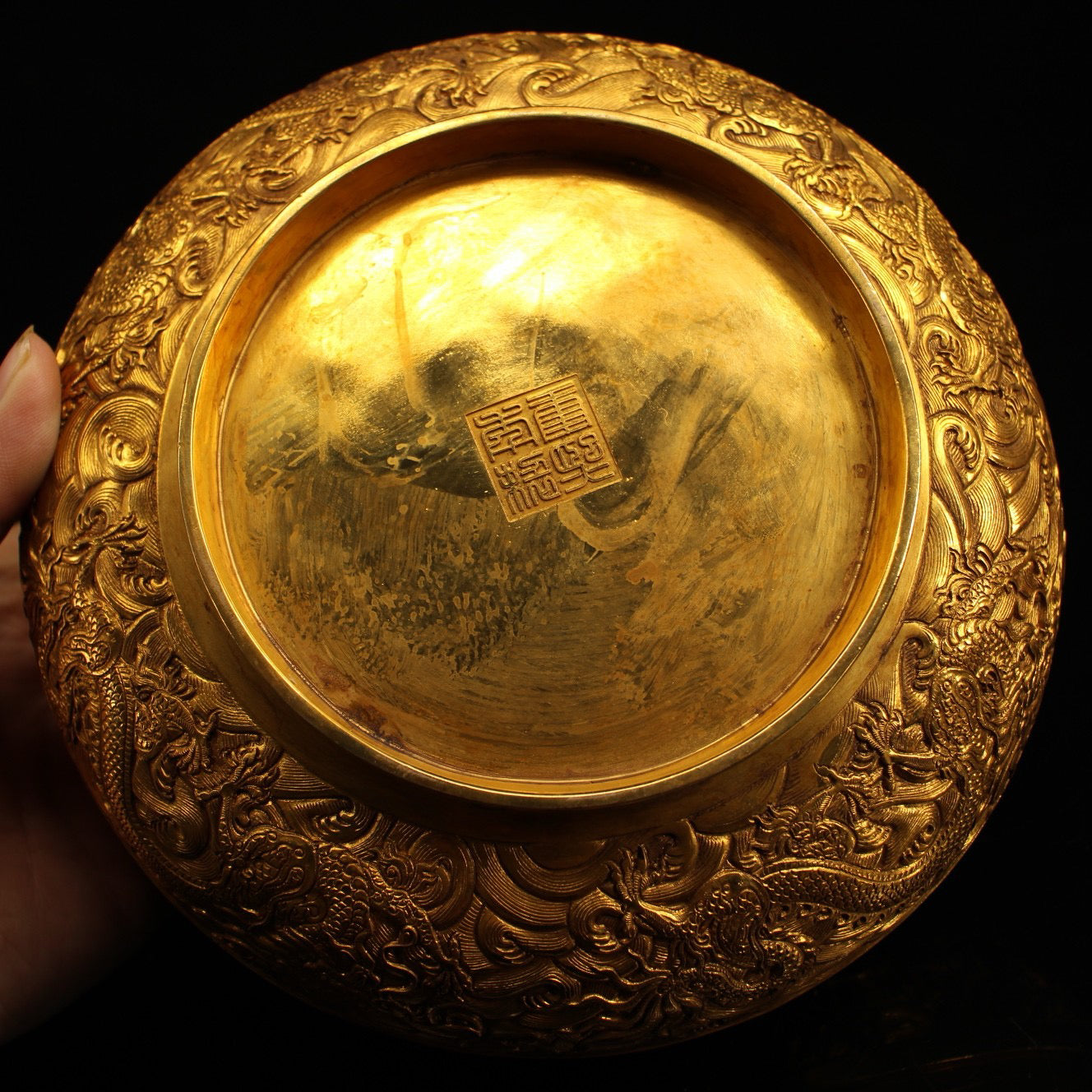 Chinese antique pure copper carved dragon jewelry box