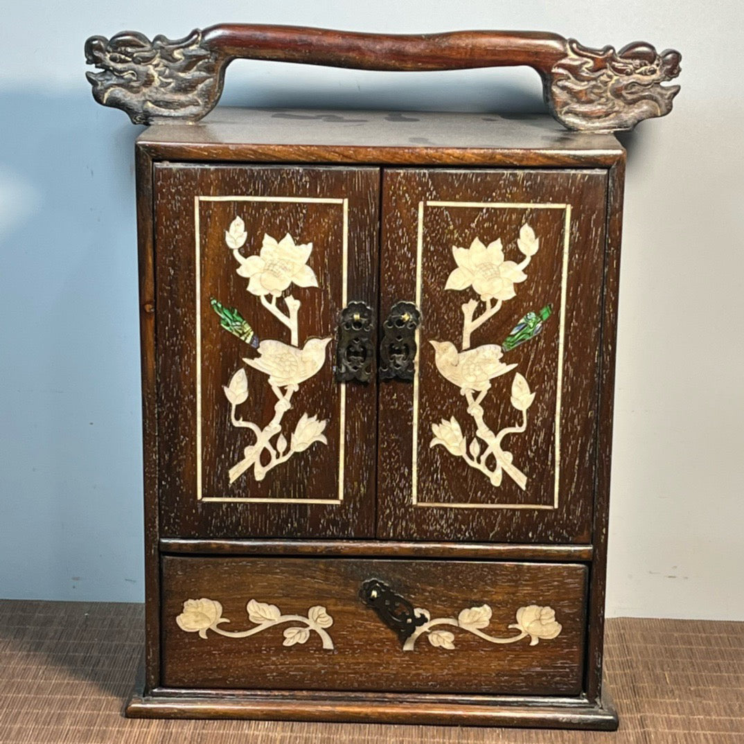 Pear wood inlaid shell carved carrying case