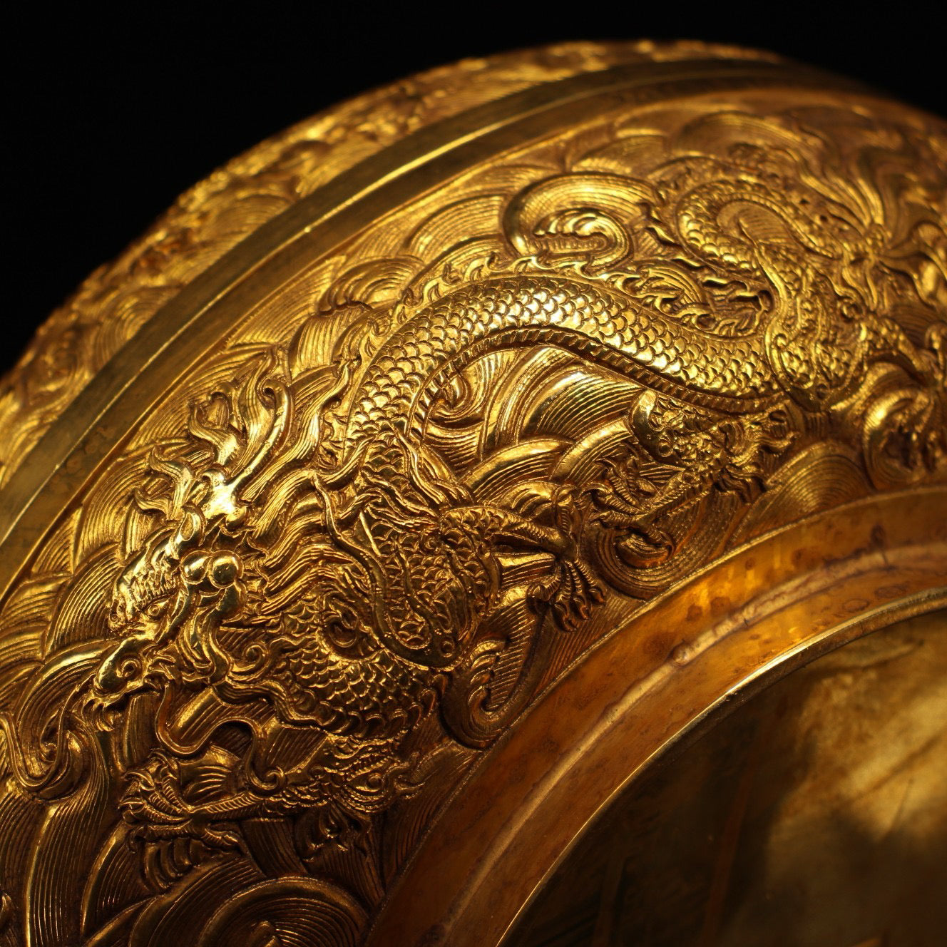 Chinese antique pure copper carved dragon jewelry box