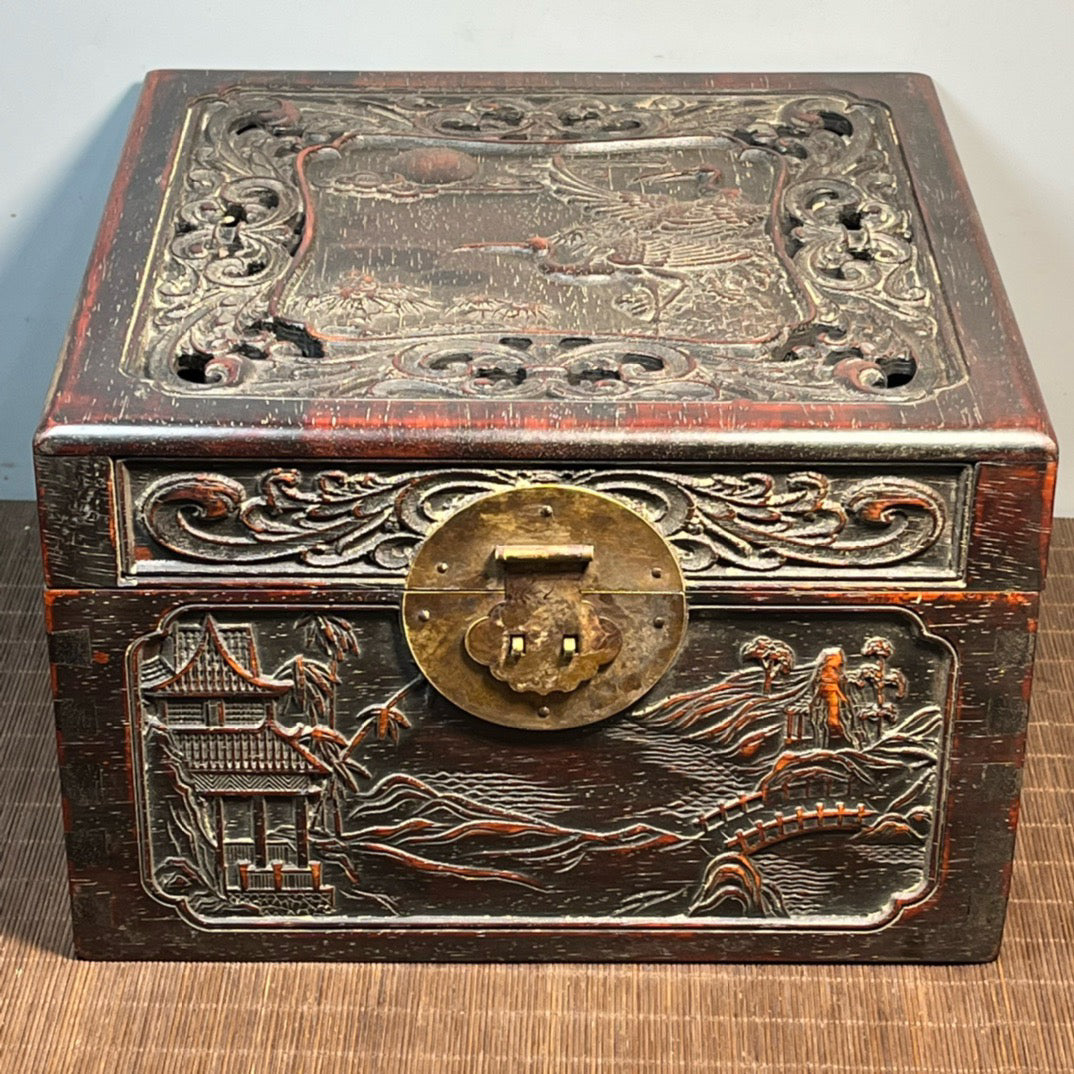 Sandalwood carved square storage box