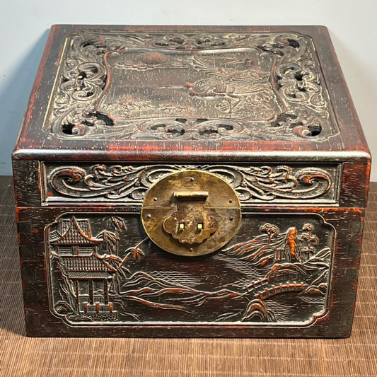 Sandalwood carved square storage box