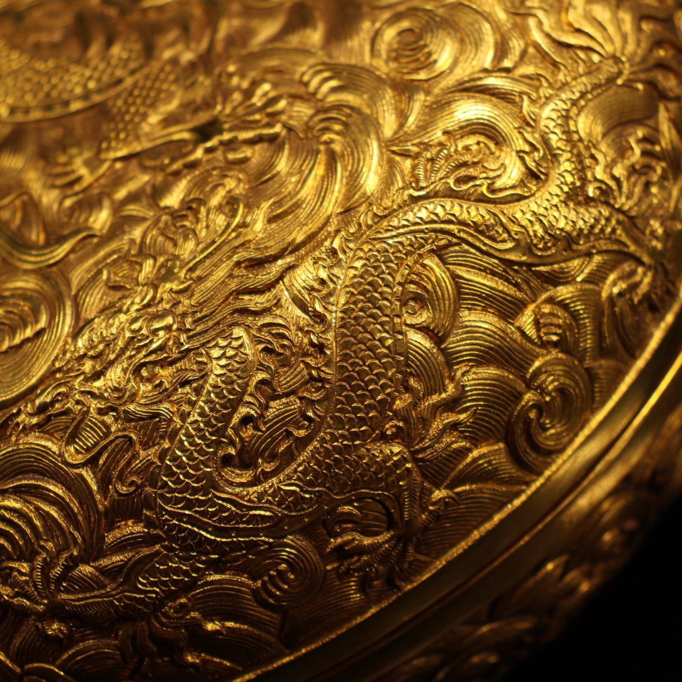 Chinese antique pure copper carved dragon jewelry box