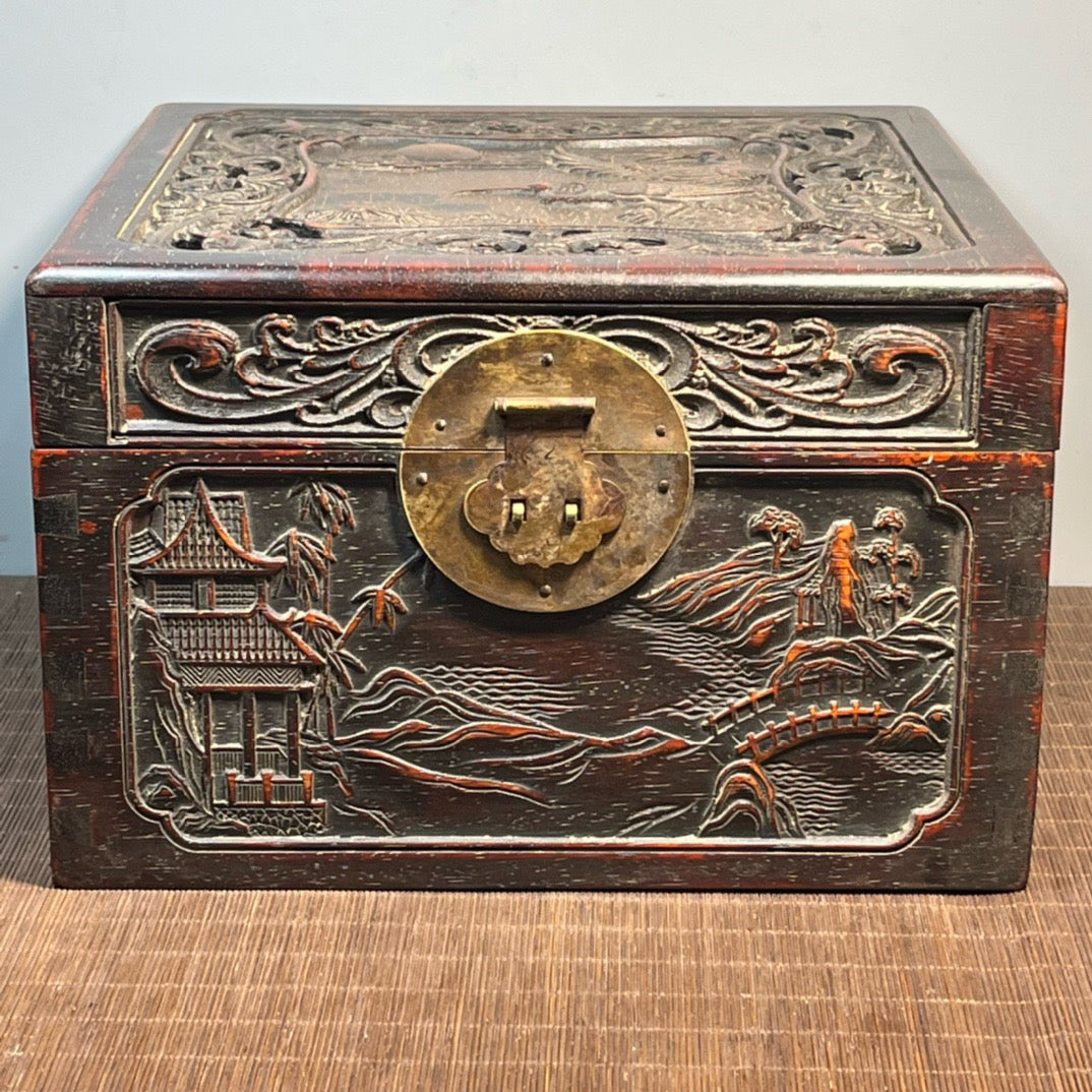 Sandalwood carved square storage box