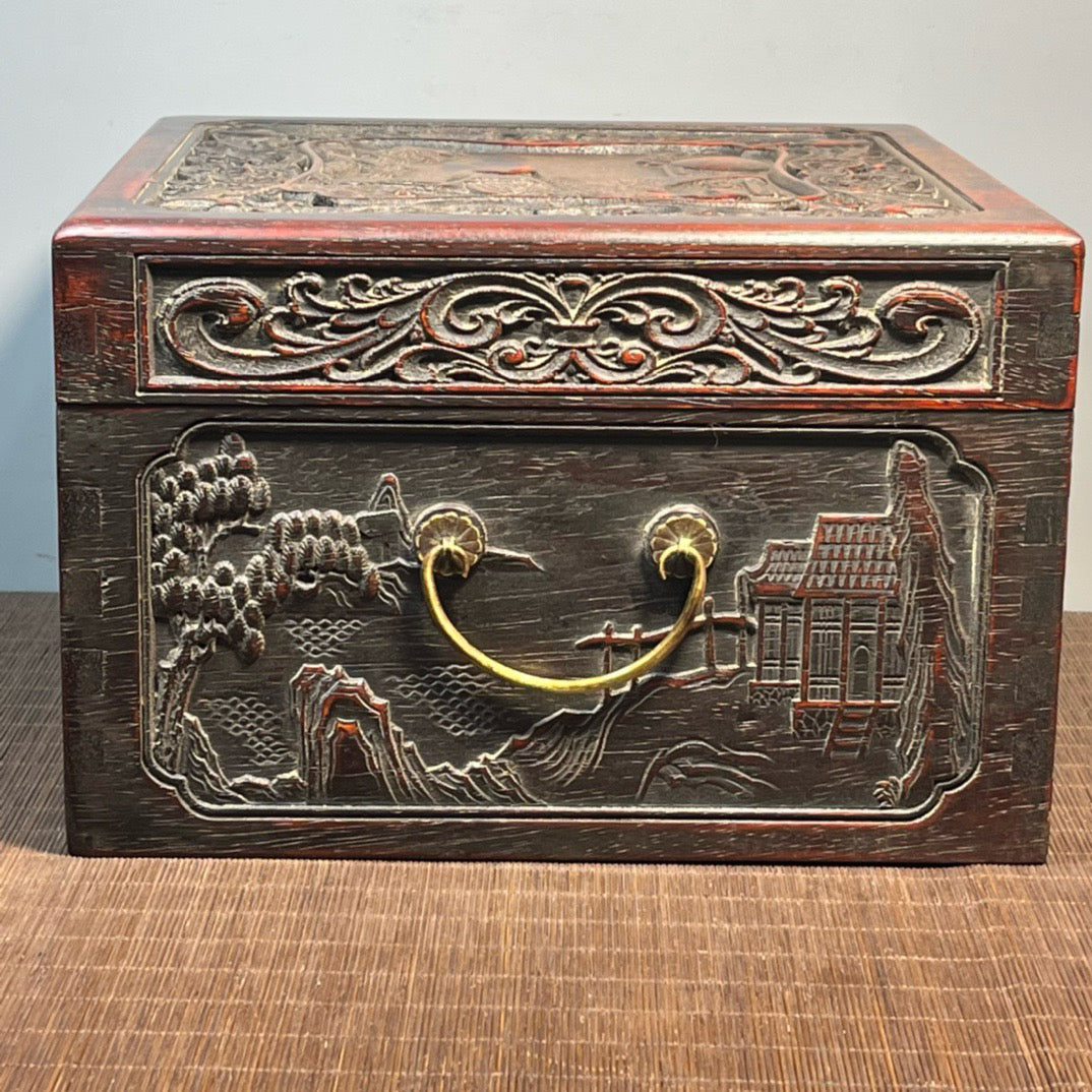 Sandalwood carved square storage box