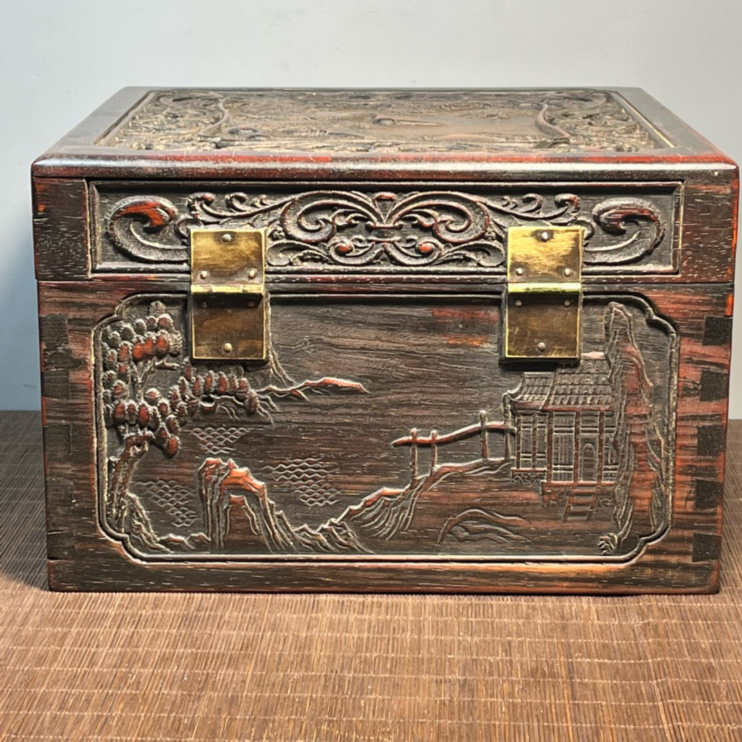 Sandalwood carved square storage box