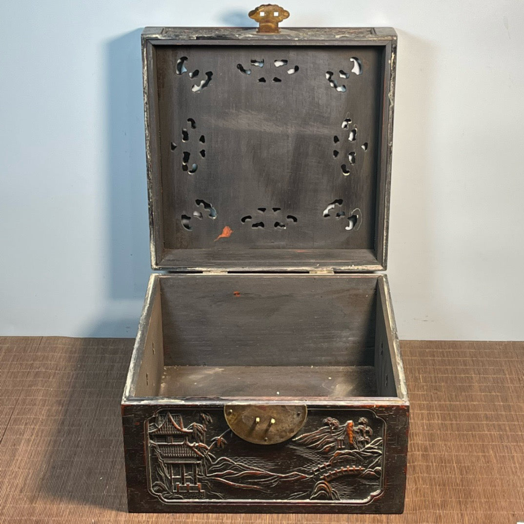 Sandalwood carved square storage box