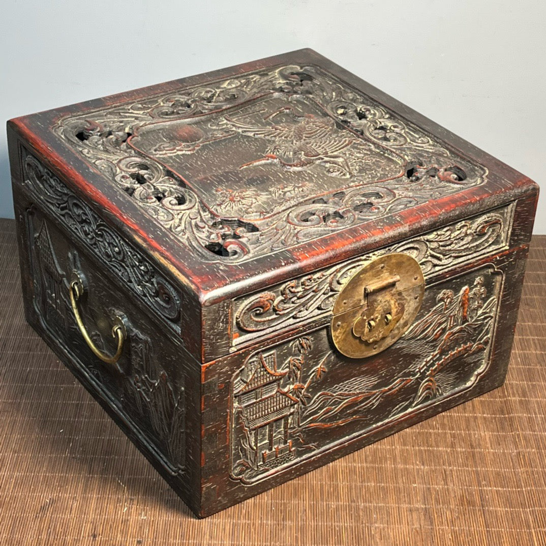 Sandalwood carved square storage box