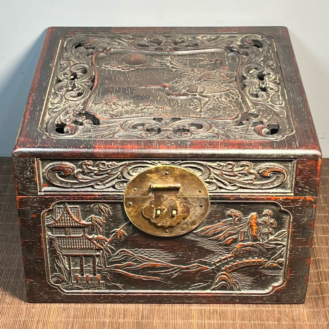 Sandalwood carved square storage box