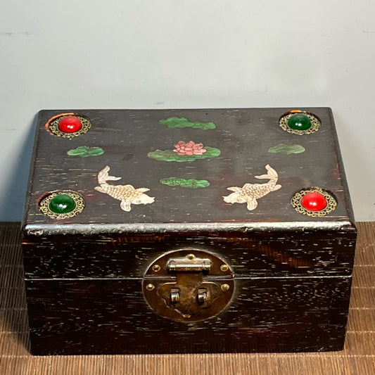 Sandalwood inlaid shell carved rectangular small box