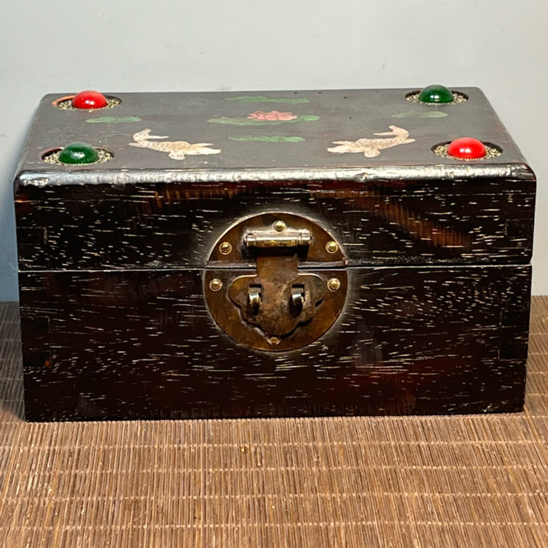 Sandalwood inlaid shell carved rectangular small box