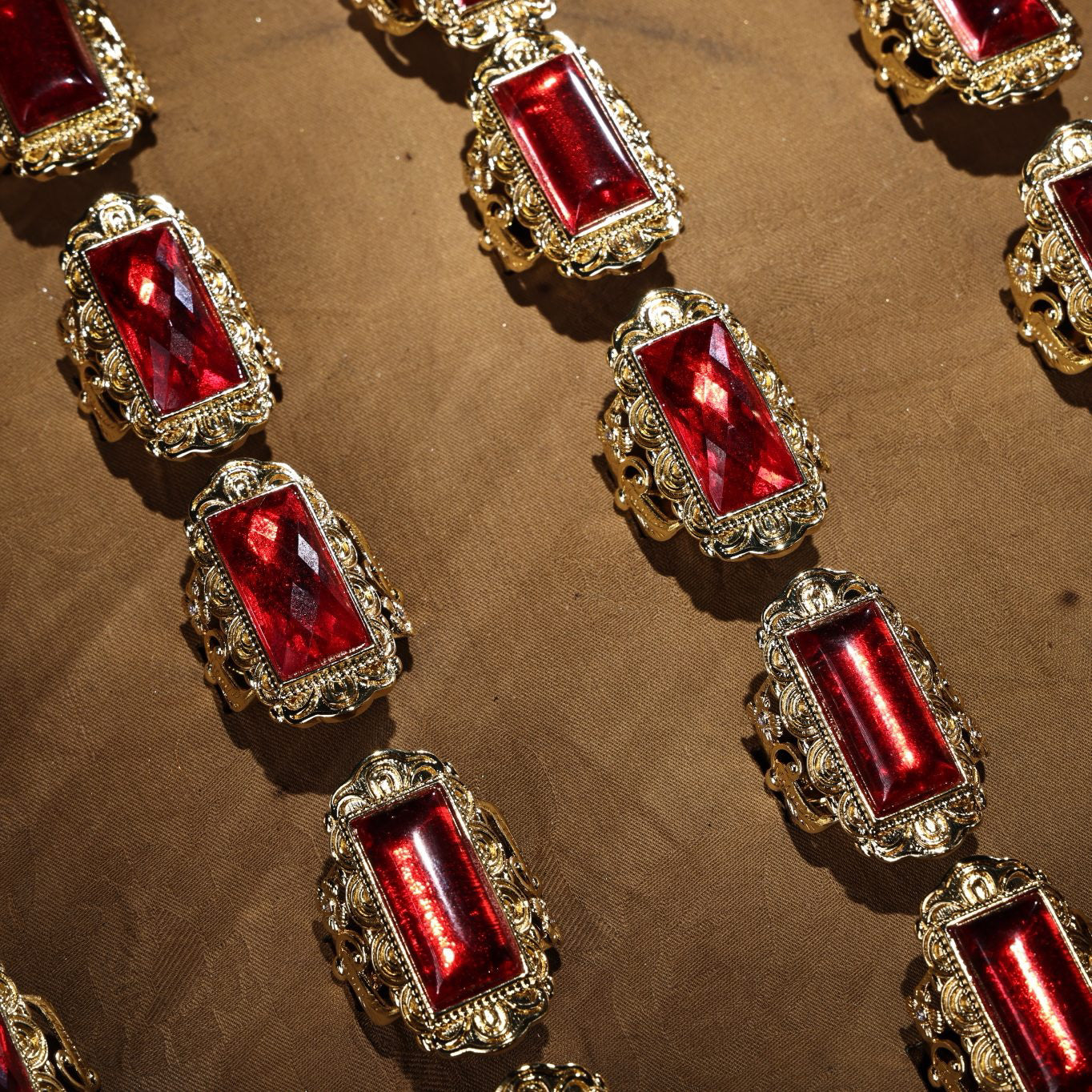 A box of Chinese antique ruby rings