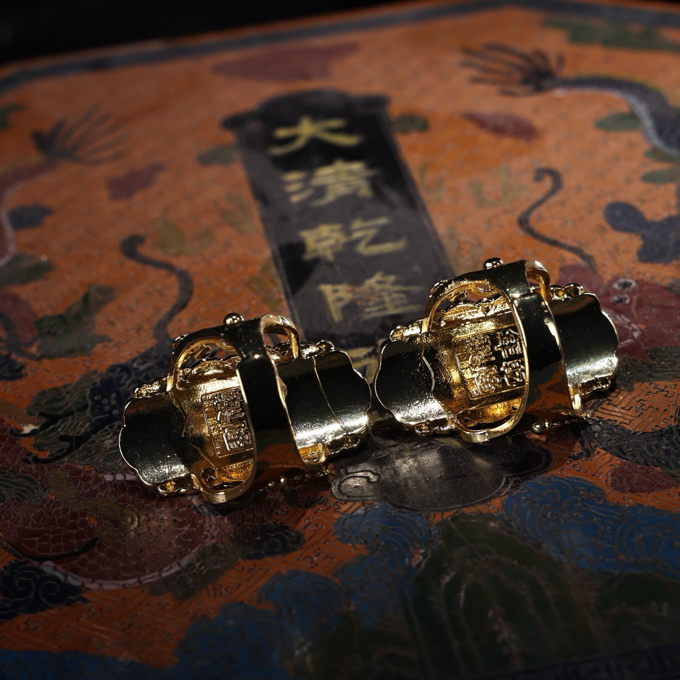 A box of Chinese antique ruby rings