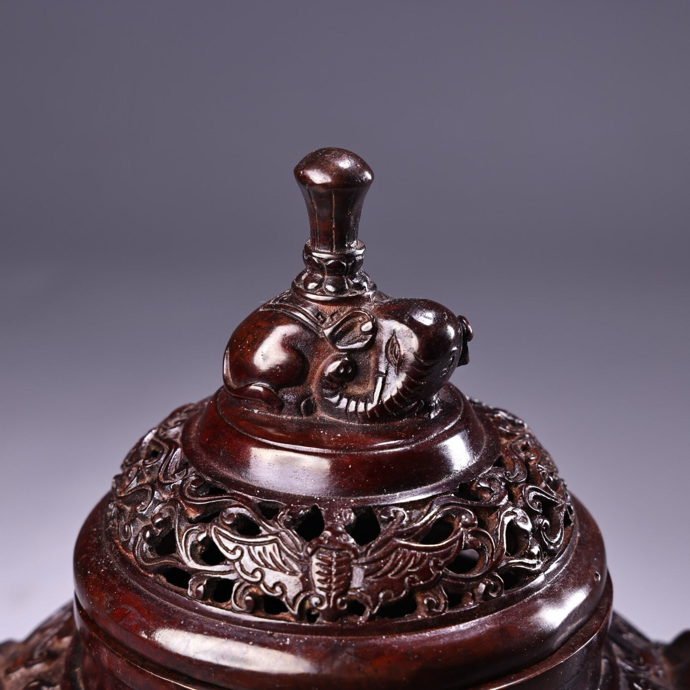 Chinese antique pure copper high relief carved incense burner