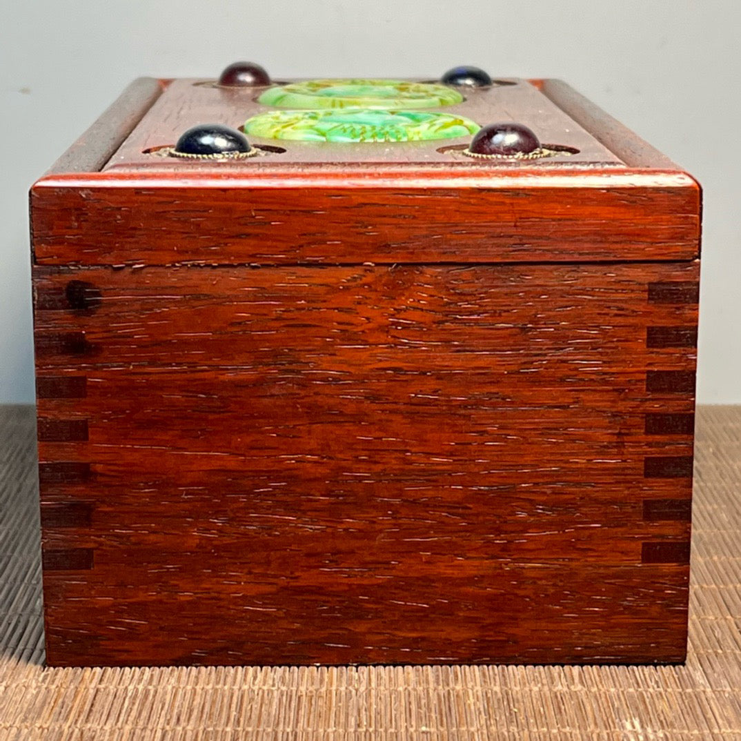 Sandalwood inlaid jade carving pull-out box