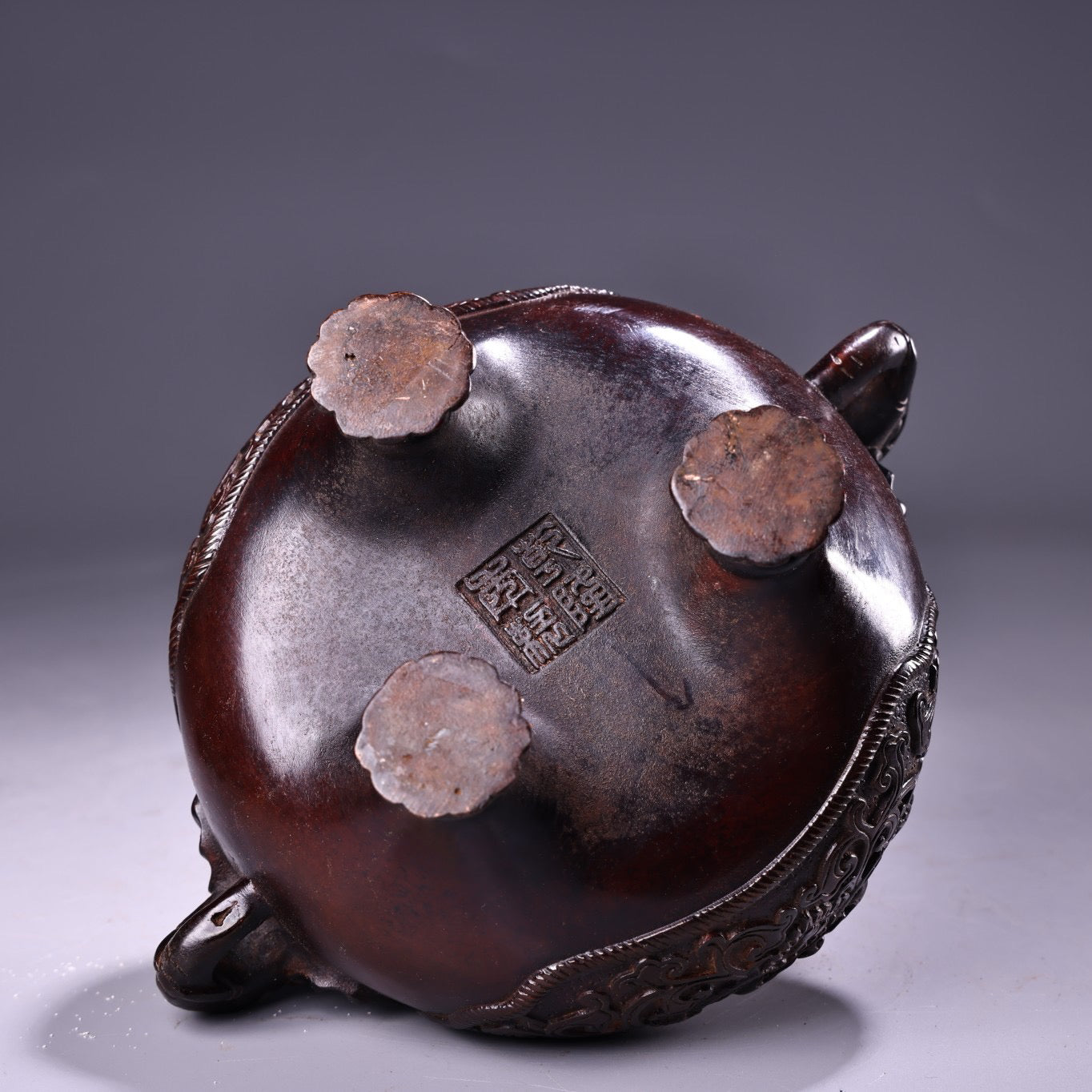 Chinese antique pure copper high relief carved incense burner