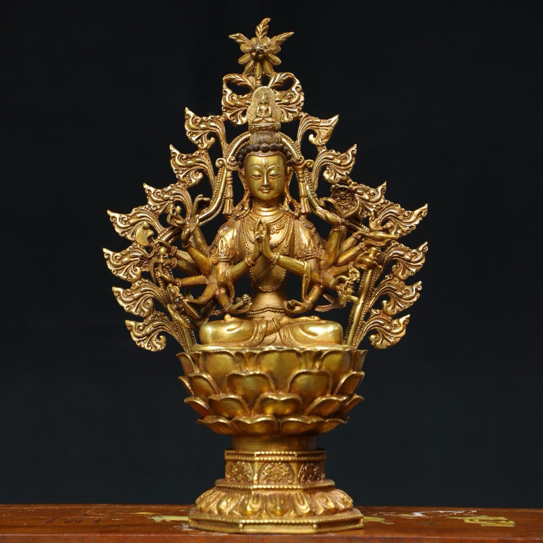 Chinese antique pure copper thousand handed Guanyin Buddha statue