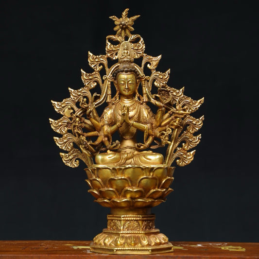 Chinese antique pure copper thousand handed Guanyin Buddha statue