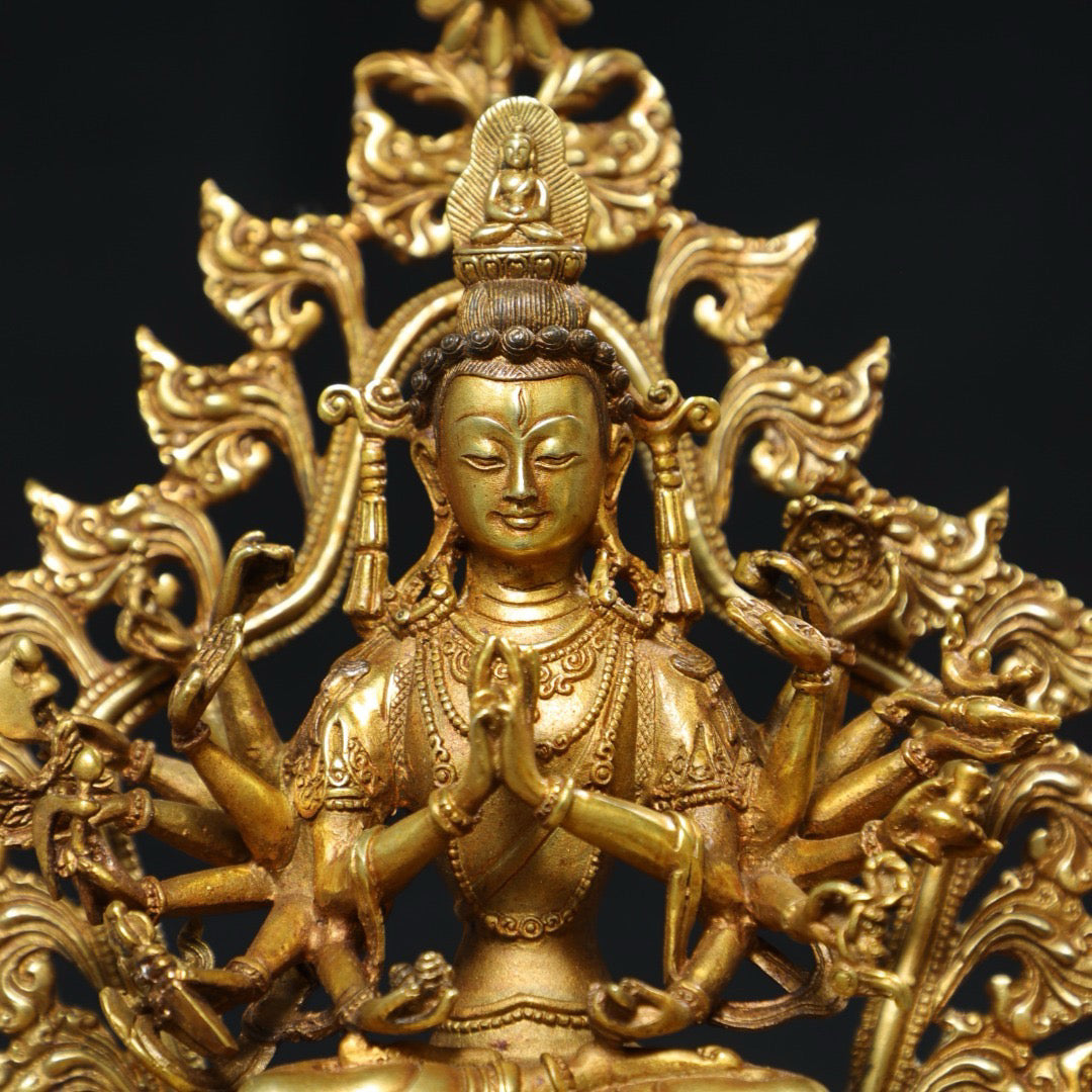 Chinese antique pure copper thousand handed Guanyin Buddha statue