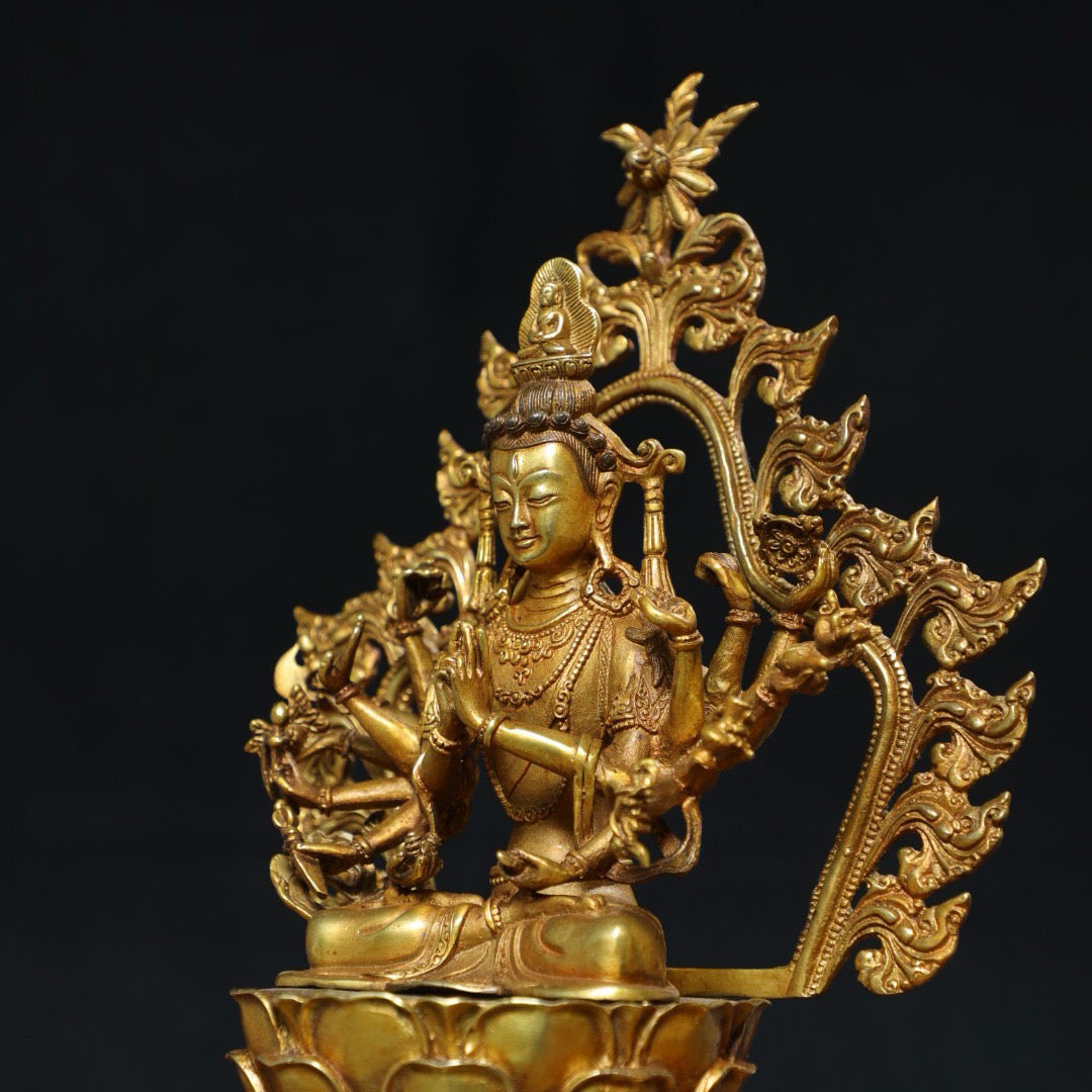 Chinese antique pure copper thousand handed Guanyin Buddha statue