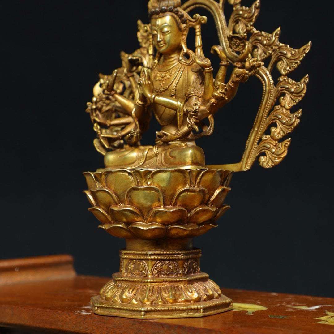 Chinese antique pure copper thousand handed Guanyin Buddha statue