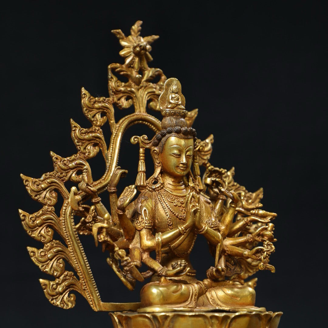 Chinese antique pure copper thousand handed Guanyin Buddha statue