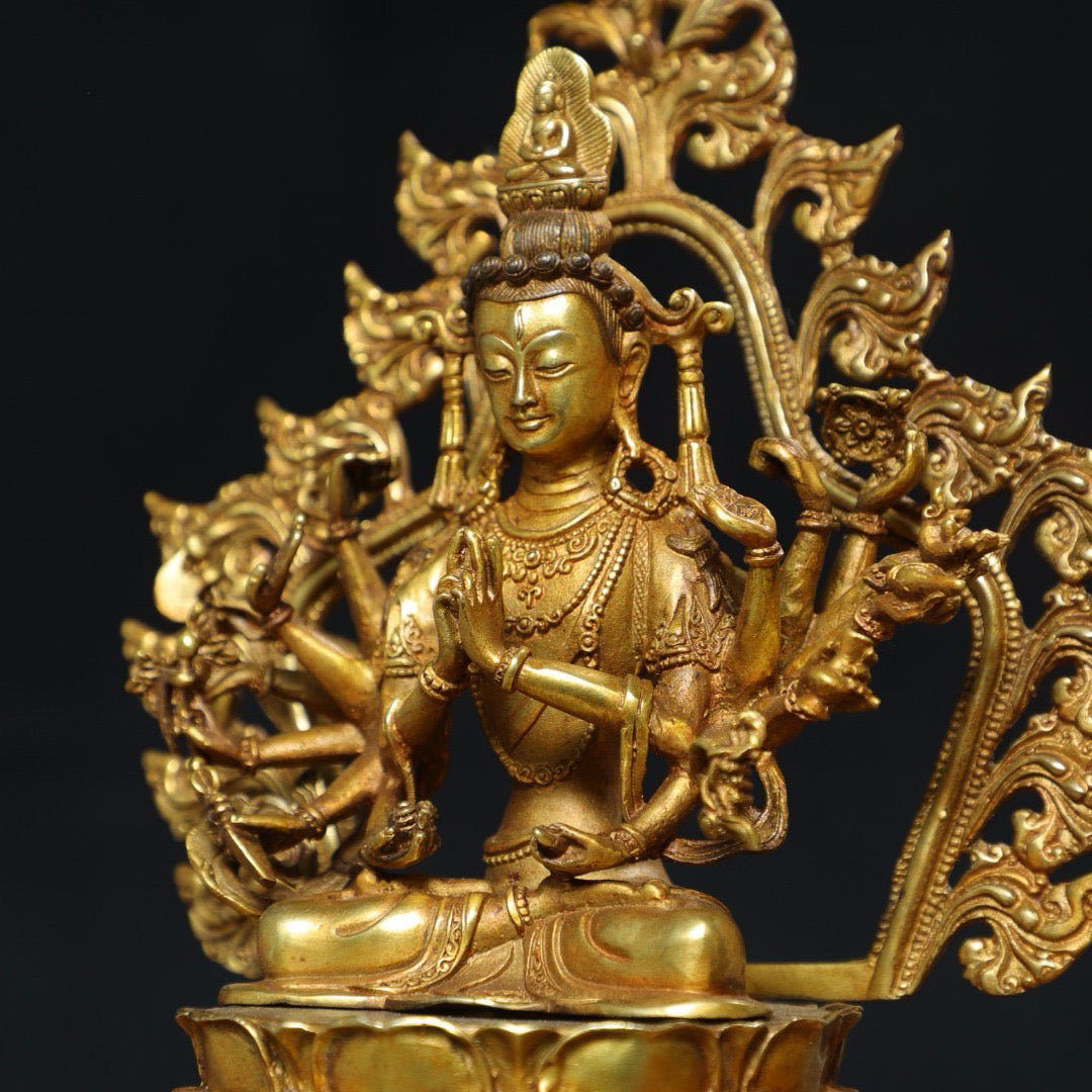 Chinese antique pure copper thousand handed Guanyin Buddha statue