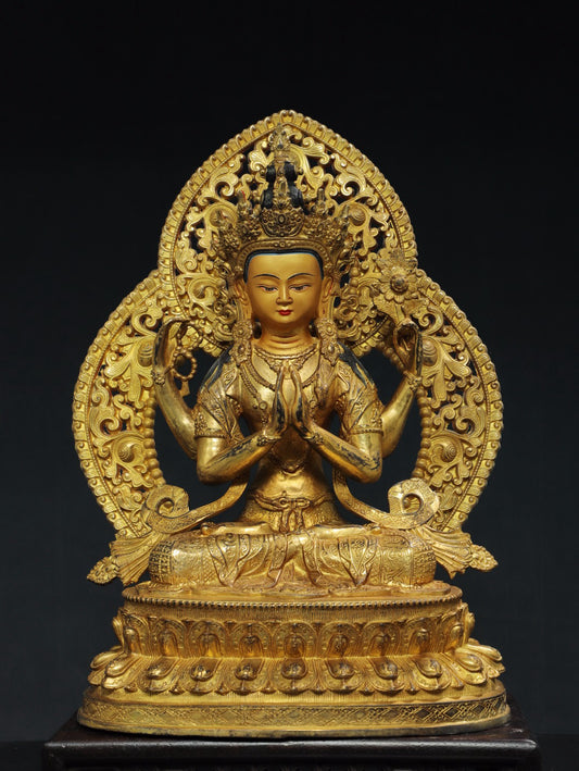Chinese antique pure copper four armed Guanyin Buddha statue