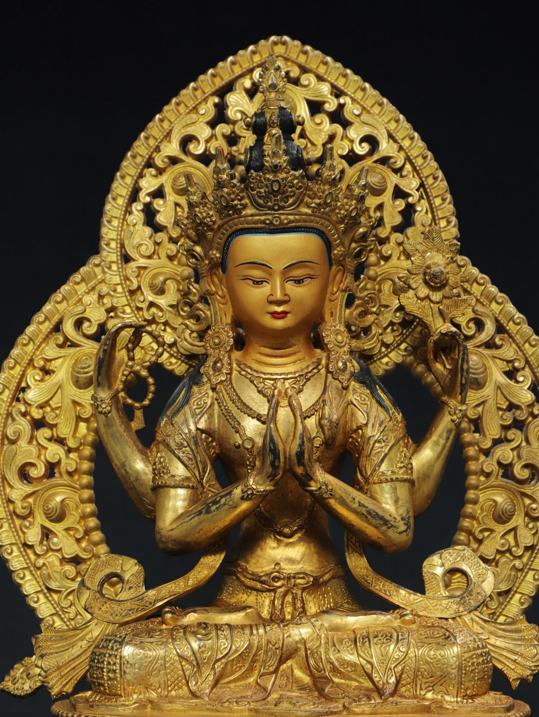 Chinese antique pure copper four armed Guanyin Buddha statue