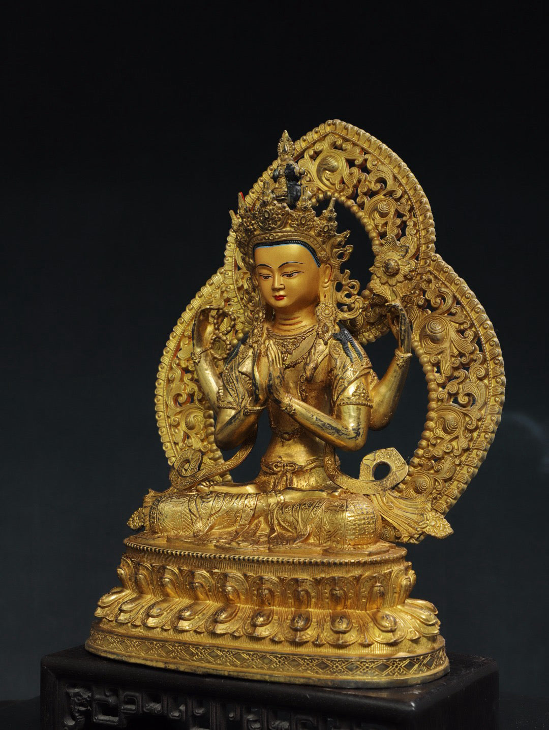 Chinese antique pure copper four armed Guanyin Buddha statue