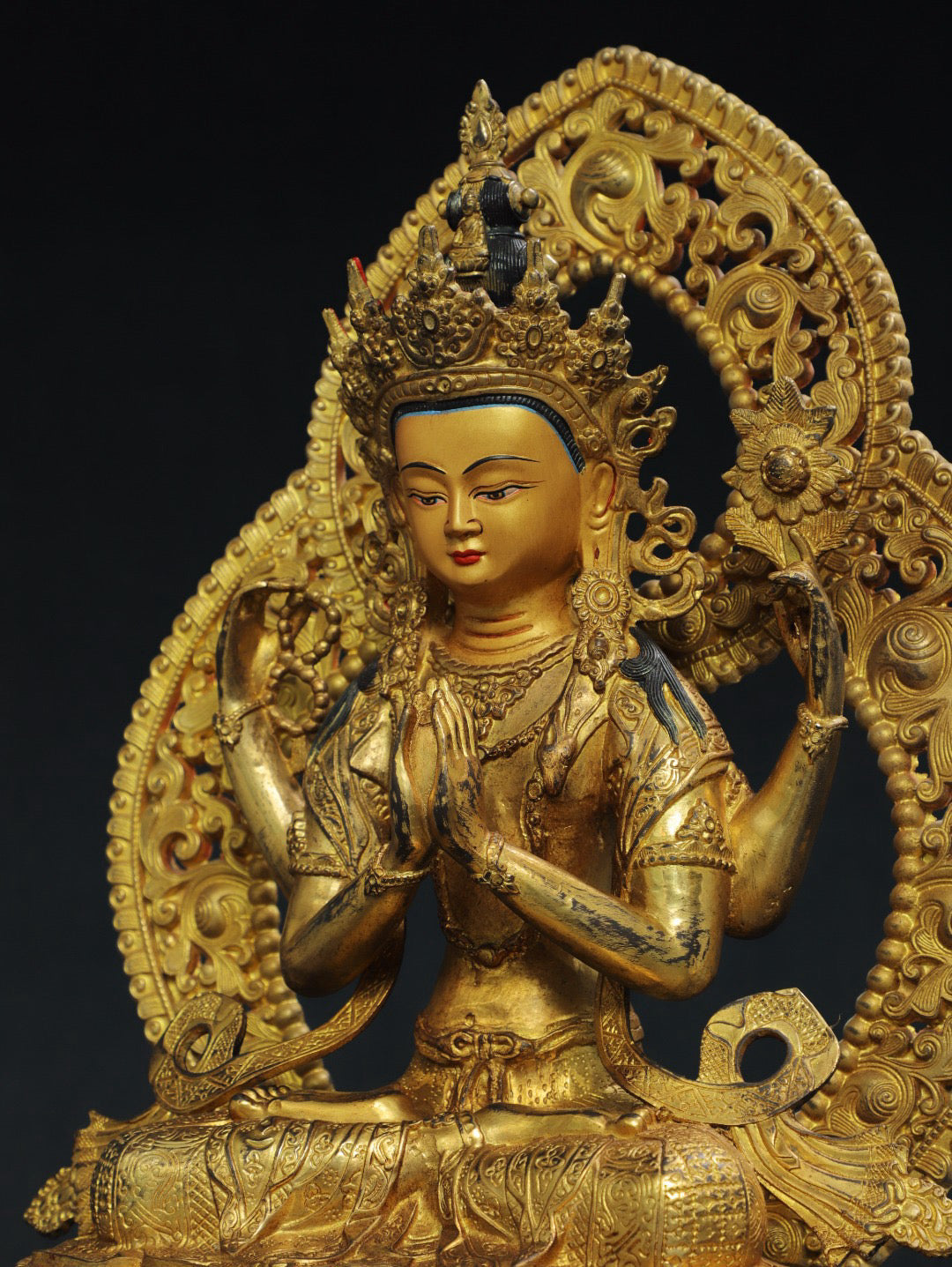 Chinese antique pure copper four armed Guanyin Buddha statue