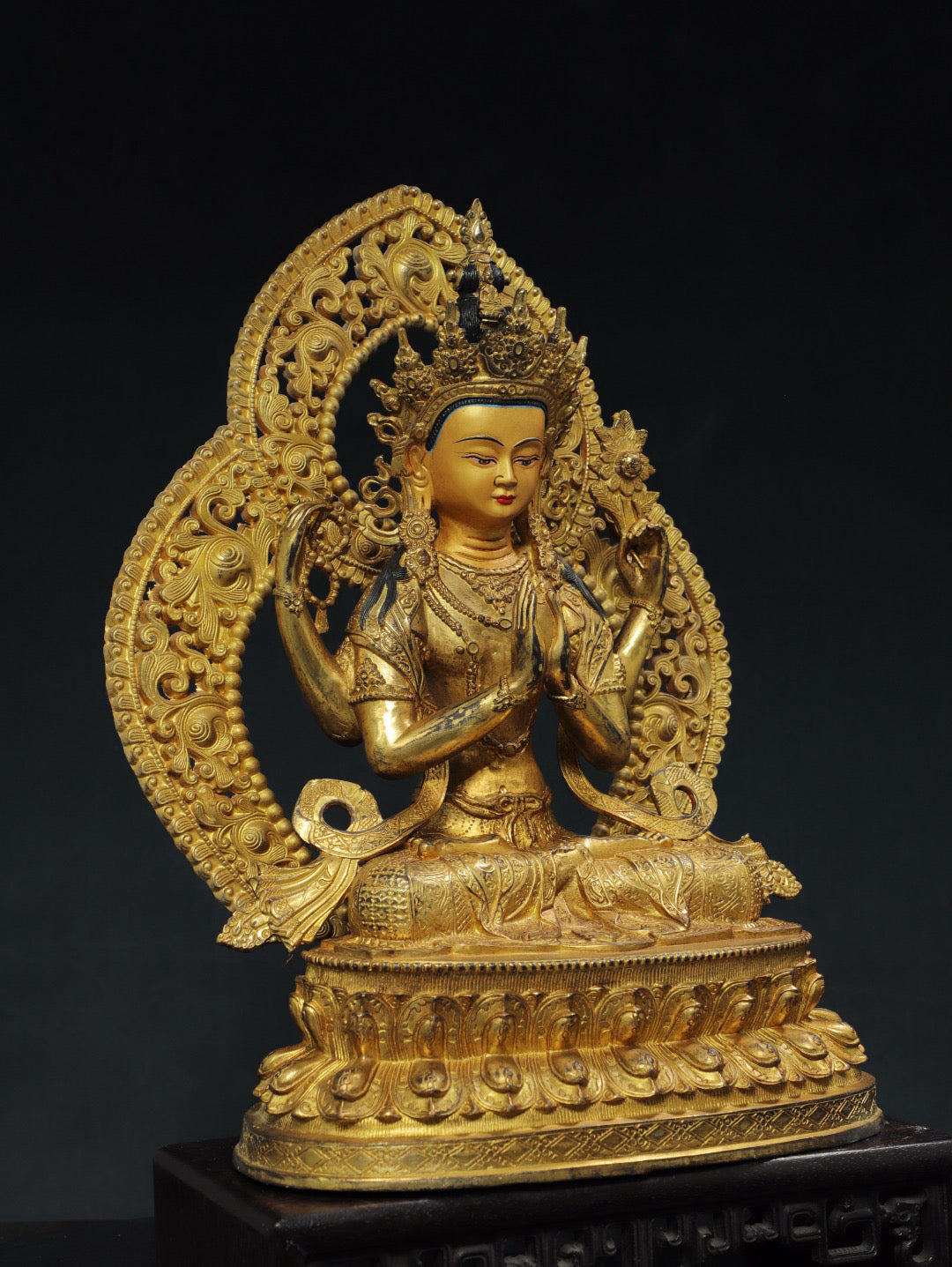 Chinese antique pure copper four armed Guanyin Buddha statue