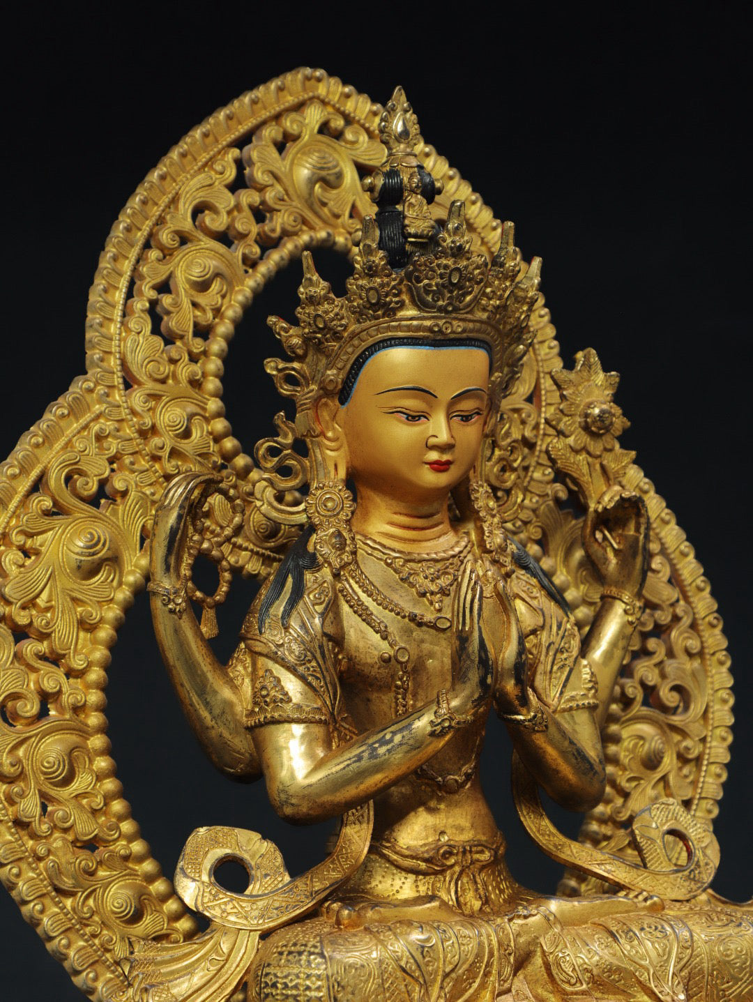 Chinese antique pure copper four armed Guanyin Buddha statue
