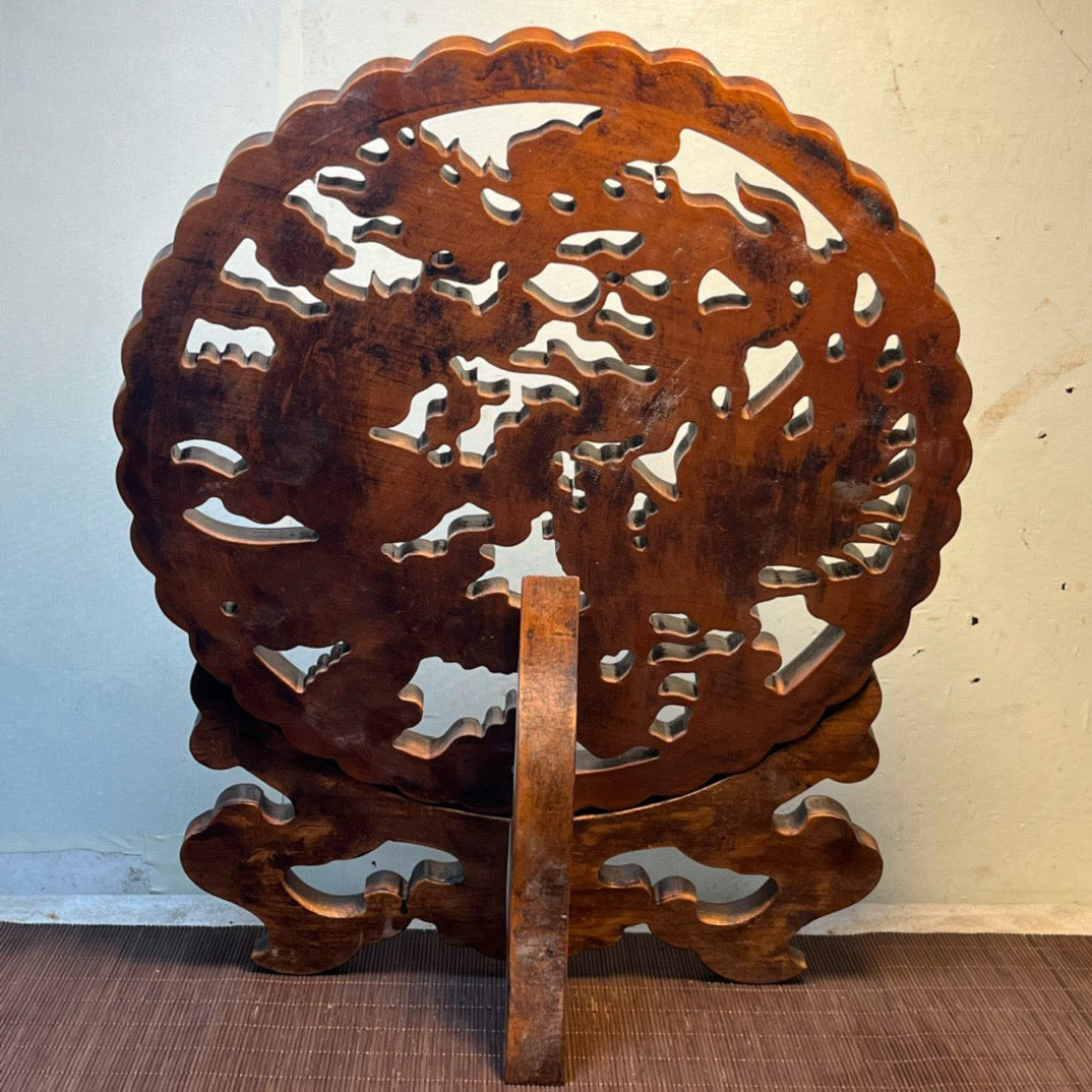 Huangyang wood carved dragon and phoenix circular screen ornaments